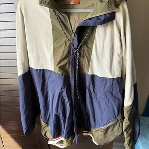 POL Olive, Navy & Cream Colorblock Hooded Windbreaker